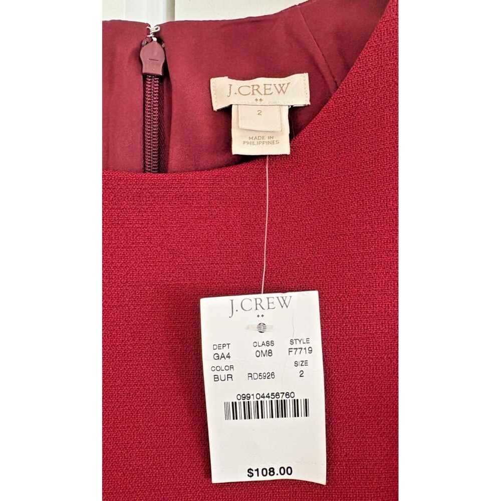 J Crew Dress Womens Size 2 Sheath Burgundy Fully Lined Short Sleeve Career NWT - Picture 3 of 8